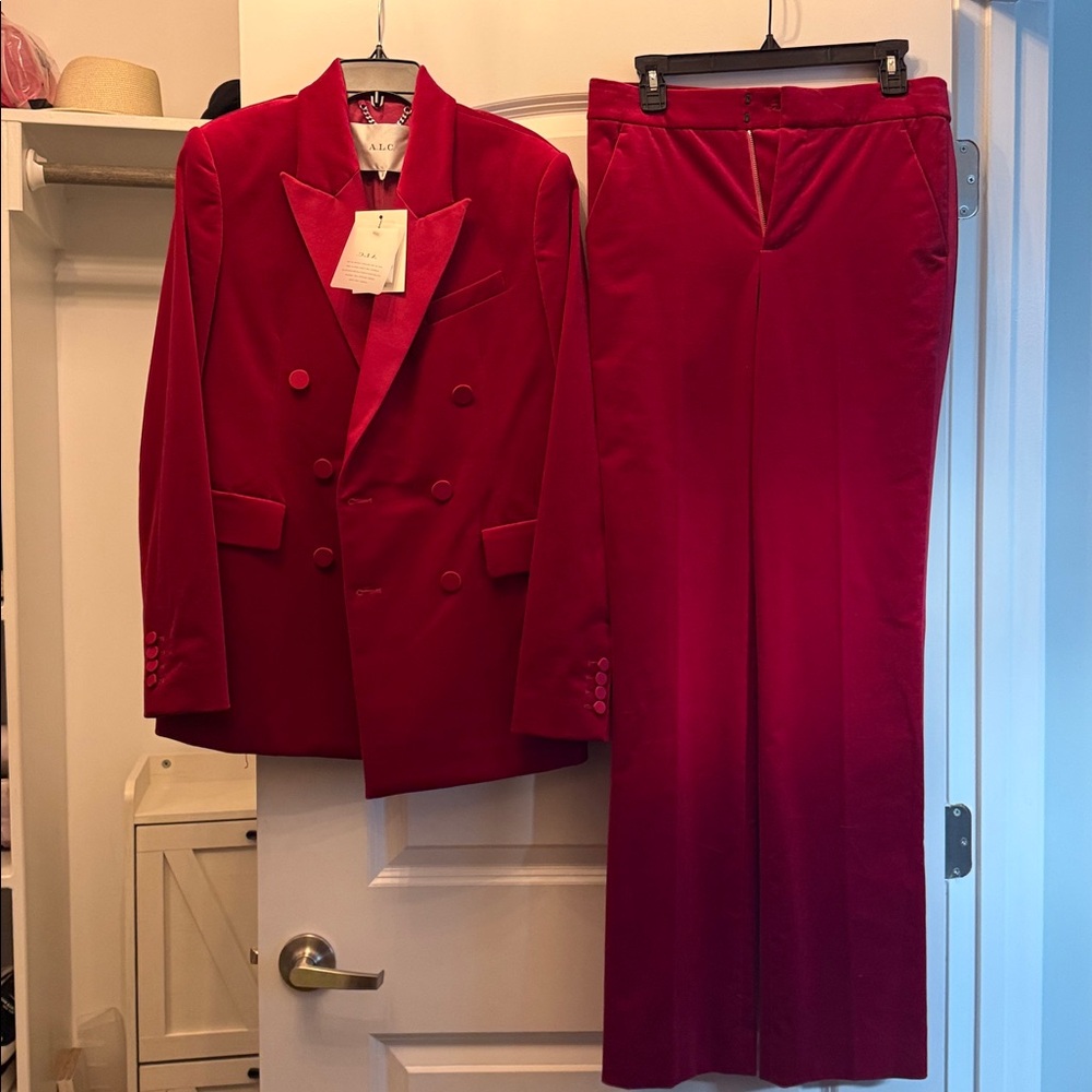 A.L.C. Red Velvet Double-Breasted Blazer & Trouser Set - Picture 3 of 6